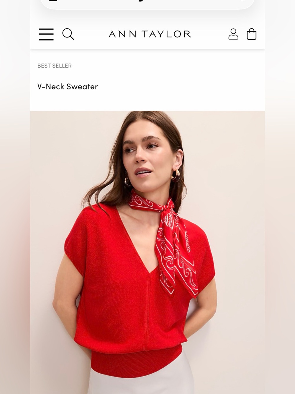 Ann Taylor Red V-Neck Dolman Sleeve Sweater